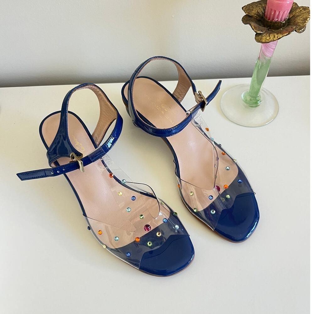 Women's Navy Patent & Clear Gem Accent Sandals